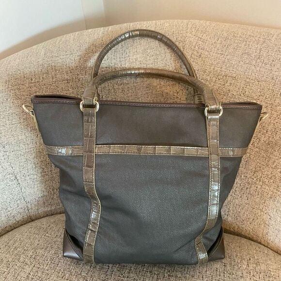 Brighton Womens Double Handle Dangling Beads Tote Handbag Gray - Picture 4 of 8